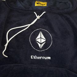 Ethereum Surf Beach Poncho in navy blue cotton terry, gift for crypto enthusiasts & surfers