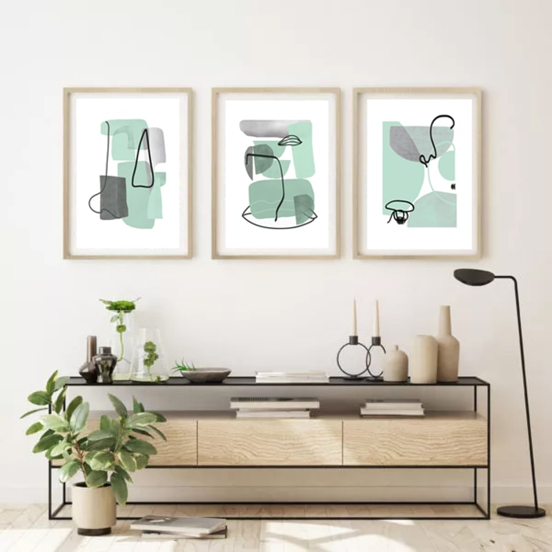 Green Posters Set Of Three Prints, Abstract Painting Large Triptych Wall Art Scandi Art, Green Gray Art Digital Download