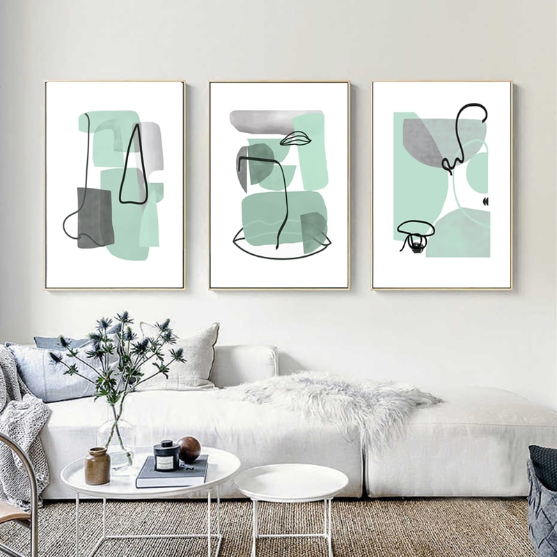 Green Posters Set Of Three Prints, Abstract Painting Large Triptych Wall Art Scandi Art, Green Gray Art Digital Download