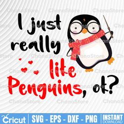 i just really like peguins svg, png, dxf, jpg, digital download