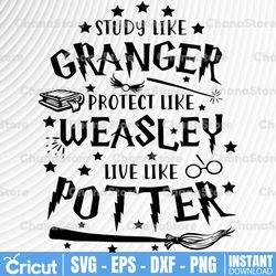 study like granger protect like wesasley live like potter svg,harry potter theme, harry potter print, harry potter party