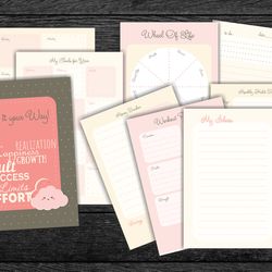 printable motivational yearly planner with habbit's tracker and 6 other different pages