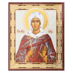 St. Nika of Corinth (Victoria) | Miniature icon on wood | Silver and gold foiled | Size: 2,5" x 3,5"