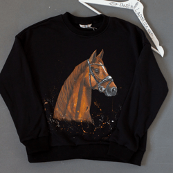 Brown Horse Hoodie or Sweatshirt, Custom hand painted sweater, Gift for animal lover