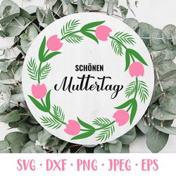 Happy Mothers Day in German SVG. Zum Muttertag. Round sign