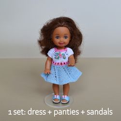 Dress, panties and sandals for Kelly Barbie dolls. Clothes for dolls 1/6 scale.