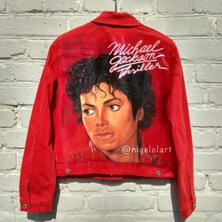 michael jackson thriller red jacket painted denim jacket custom jacket portrait from photo personalized denim jacket