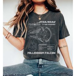 star wars millennium falcon grey schematics shirt, retro movie star wars shirt, disneyland family vacation gift unisex t