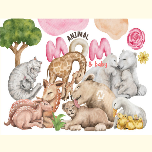 Animal Mom and Baby Mother Day Clipart.jpg