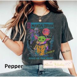 retro mandalorian and baby yoda t-shirt, this is the way shirt, grogu t-shirt, star wars shirt, mandalorian t-shirt, com