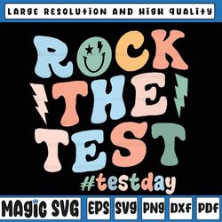 rock the test testing day retro motivational teacher student svg, smiley face svg, retro teacher png, mothers day, digit