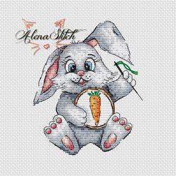 Bunny embroiderer. Cross stitch pattern pdf & css