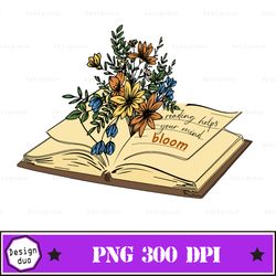 reading mind bloom sublimation, retro sublimations, designs downloads, vintage sublimations, png, clipart, shirt design,