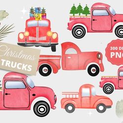 Christmas Trucks Set  Watercolor Trucks