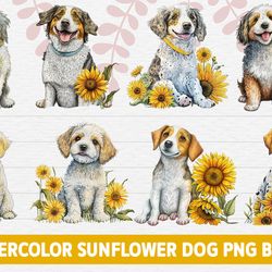 Sunflower Dog Breed Watercolor PNG Bundl