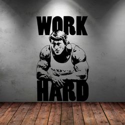 Bodybuilder Motivation Work Hard Arnold Sticker Gym Fitness Coach Sport Muscles Crossfit Workout Wall Sticker Vinyl