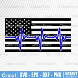 american flag heartbeat black white blue police thin blue line svg |the blue lives matter| police life svg