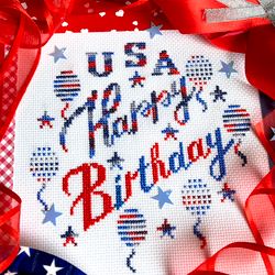 HAPPY BIRTHDAY USA Ornament Cross stitch pattern PDF by CrossStitchingForFun, Instant Download, 4th of July cross stitch