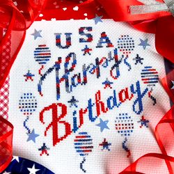 happy birthday usa ornament cross stitch pattern pdf by crossstitchingforfun, instant download, 4th of july cross stitch