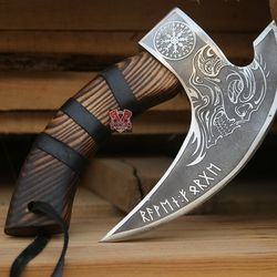 the original custom hand forged pizza axe , viking pizza cutter axe , viking bearded camping axe, best birthday & annive