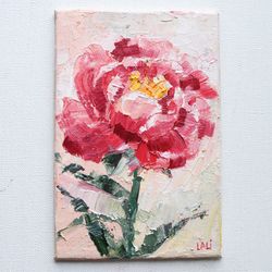 Peony Painting Original Oil Painting on Canvas 15x10cm Pink Flower Original Wall Art Blush Pink Peony Small Painting