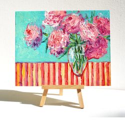 Peony Painting Original Oil Painting 15x19cm Pink Flowers in a vase Original Wall Art Blush Pink Peony Small Painting