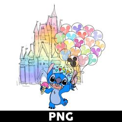 disney stitch watercolor castle png, stitch png, disney magic kingdom png, cartoon png, disney png - digital file
