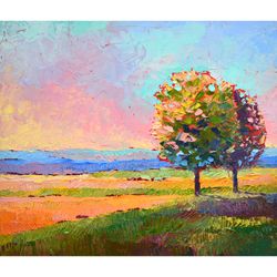 Landscape Oil Painting on canvas 30x35cm Nature Painting Impasto 12'x14' Sky Painting Countryside Beautiful View Art