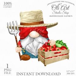 Gnome Farmer Clipart. Hand Drawn Graphics, Instant Download. Digital Download. OliArtStudioShop