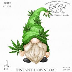 Marijuana Gnome Clip Art. Cute Characters, Hand Drawn graphics. Digital Download. OliArtStudioShop