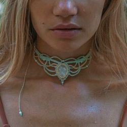 Moon stone boho necklace, rhinestone  wedding macrame collar pendant choker, meditation misterious sacred jewelry, gift