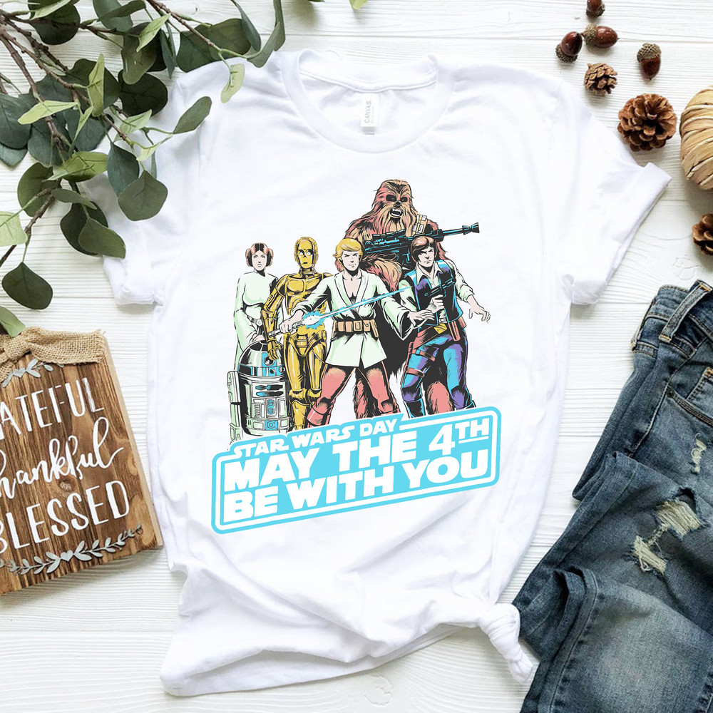 Star Wars May The Fourth Group Shot Retro Poster T-Shirt.png