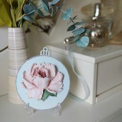 Table decor in blue color with 3D rose Hanging floral decoration Bridesmaid gift  Mini painting Shabby chic decor