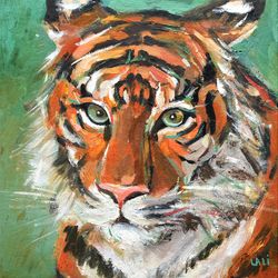 tiger painting original oil painting 20x20cm animal art pet painting tiger portrait 8'x8' african art savanna art