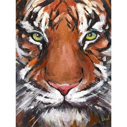 tiger painting original oil painting 24x18cm savanna art animal art pet painting tiger portrait 9'x7' african art
