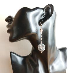 Gray long earrings beaded dangle voluminous light drop