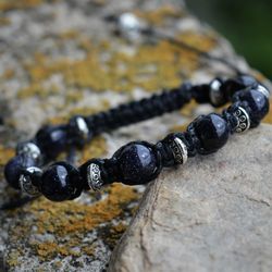 Blue sand stone bracelet Dark men's women's braided wristband Witchcraft jewelry