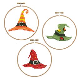 witch hats set 2 cross stitch pattern halloween cross stitch pattern halloween hats pattern witch hats pdf pattern