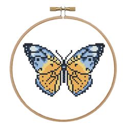 Butterfly 2 cross stitch pattern Blue-and-yellow butterfly pdf pattern Easy cross stitch Summer butterfly design