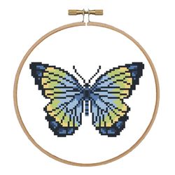Butterfly 3 cross stitch pattern Blue butterfly pdf pattern Easy cross stitch Summer butterfly design Butterfly in hoop