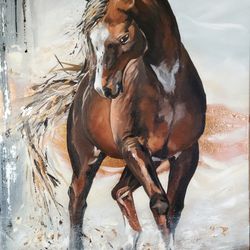 Wall art acrylic painting on canvas on stretcher horse