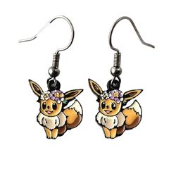 pokemon eevee dangle earrings, hypoallergenic wires can be customized with stainless steel, sterling silver, 18k or clip
