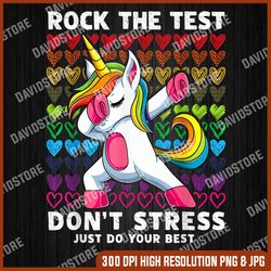 funny test day rock the test dabbing unicorn boys girls kids last day of school png sublimation design