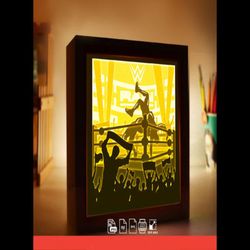 wwe 3d paper cut light box template, shadow box template, paper cutting template, light box svg files, 3d papercut light
