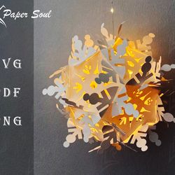 Snowflake paper lantern template | Christmas lantern SVG | 3d snowflake SVG | Paper lantern svg | christmas light svg