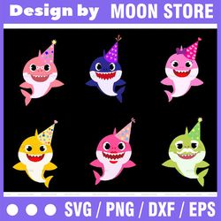 6 family sharks birthday svg,png,shark's friends svg, pink fong svg, family shark svg, dxf, eps files