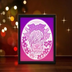 cow light box sublimation, shadow box template, paper cutting template, light box svg files, 3d papercut lightbox svg, f