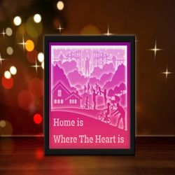 home is where the heart is light box, shadow box template, paper cutting template, light box svg files, 3d papercut ligh