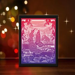 magical butterfly flower light box, shadow box template, paper cutting template, light box svg files, 3d papercut lightb
