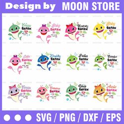 shark family doo doo doo bundle svg, baby shark svg, cricut cut files, mom dad grandpa grandma auntie uncle sister broth